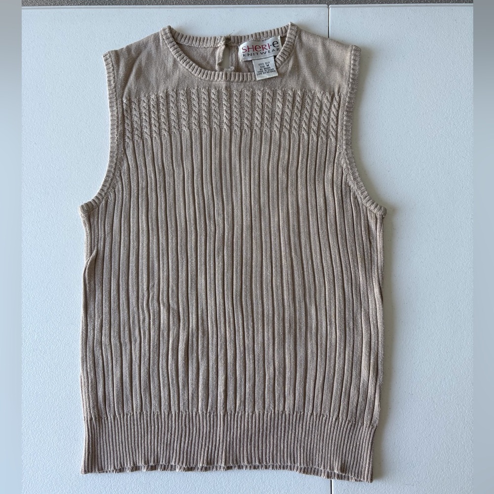 Sweater 100% Silk Size M Beige Ribbed Sleeveless Top Career‎ Office Soft Classic